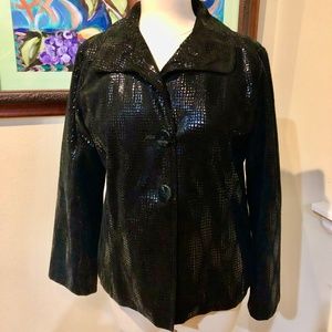 Chico’s 100% Leather Black Lined Blazer Jacket Shiny Snake Skin Print - sz 1/S
